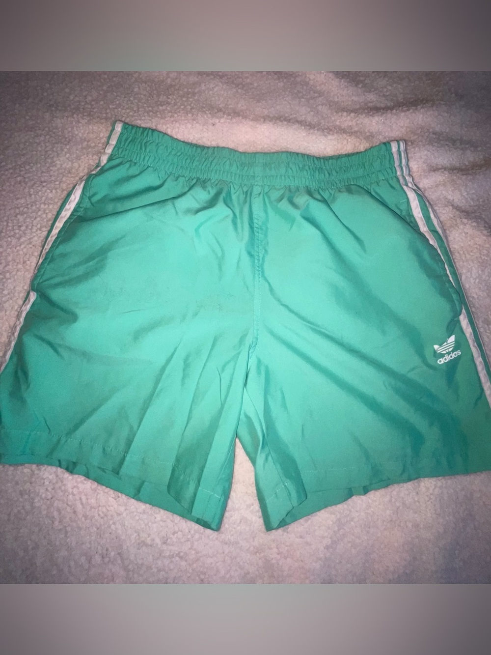 adidas Men’s Green Swim Trunks with White Stripes